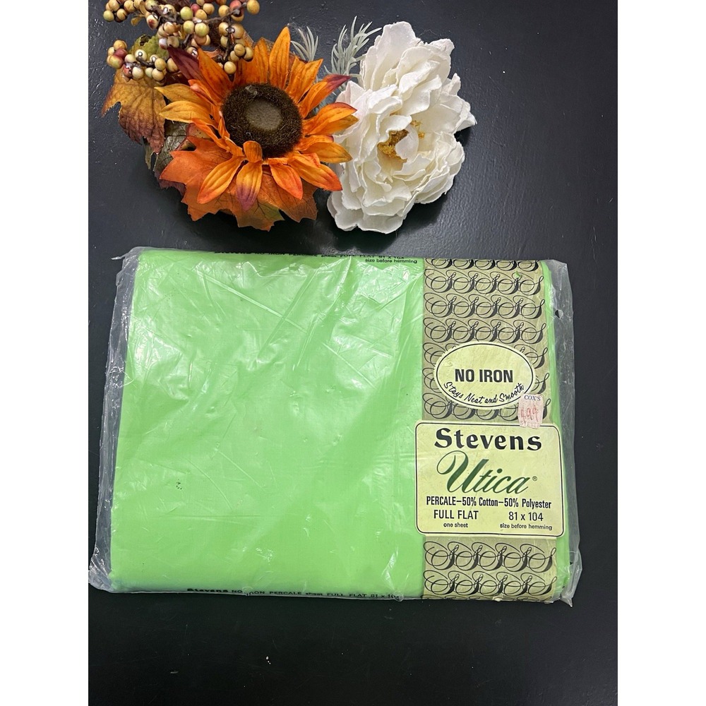 Stevens Utica vintage No Iron Percale Full Flat Sheet Lime Green Solid 81x104 in